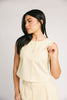 butter yellow pant set with a cropped button up tank + high waisted trousers. the perfect elevated set for the office + everyday wear. 
