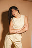 butter yellow pant set with a cropped button up tank + high waisted trousers. the perfect elevated set for the office + everyday wear. 
