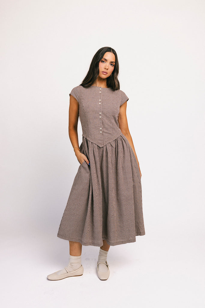 heirloom midi dress // brown gingham *zoco exclusive*