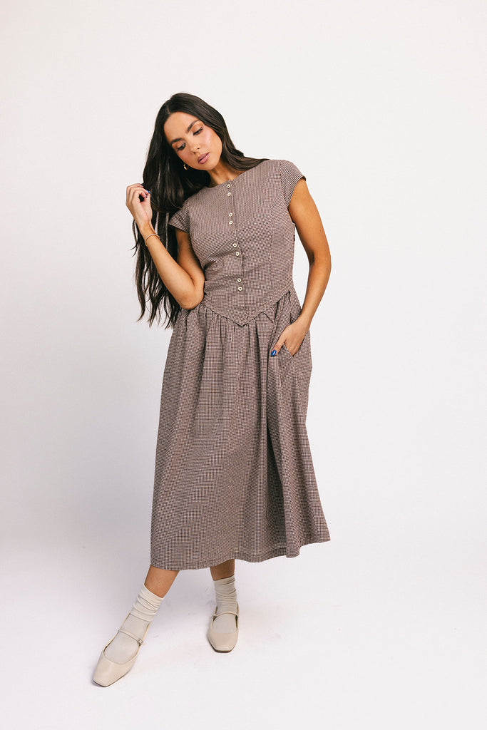 heirloom midi dress // brown gingham *zoco exclusive*