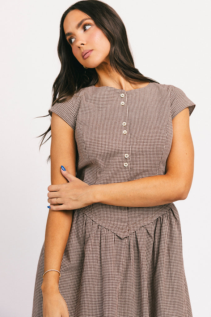 heirloom midi dress // brown gingham *zoco exclusive*