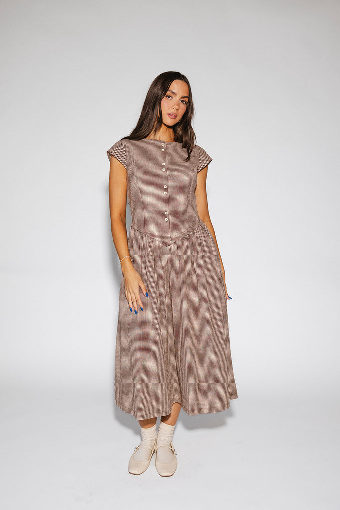heirloom midi dress // brown gingham *zoco exclusive*