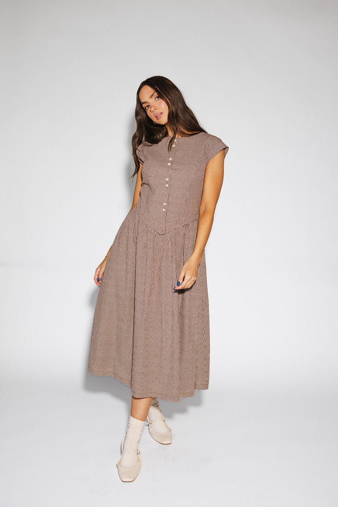 heirloom midi dress // brown gingham *zoco exclusive*