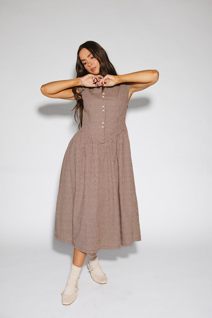 heirloom midi dress // brown gingham *zoco exclusive*