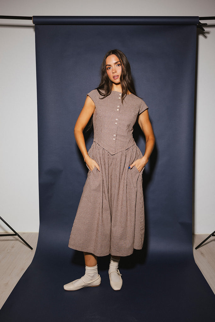heirloom midi dress // brown gingham *zoco exclusive*