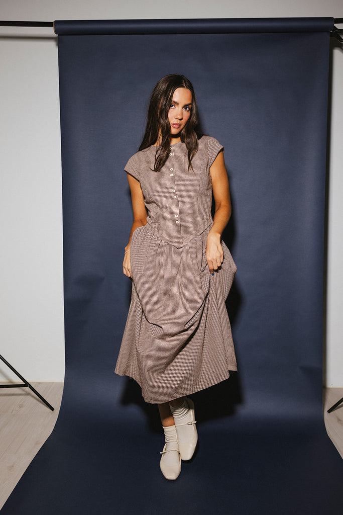 heirloom midi dress // brown gingham *zoco exclusive*