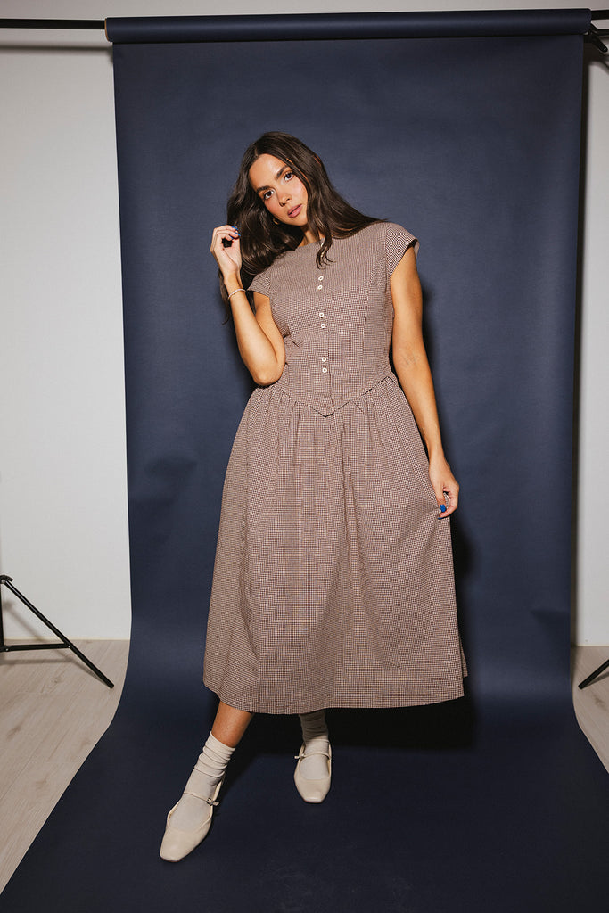 heirloom midi dress // brown gingham *zoco exclusive*