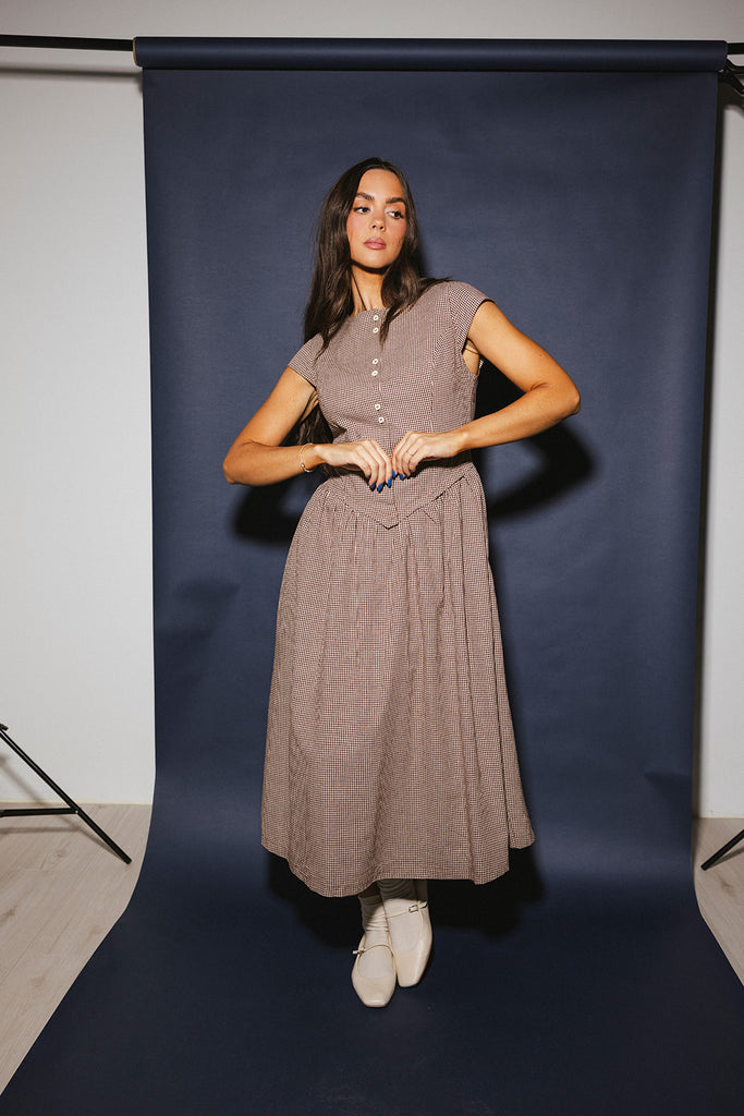 heirloom midi dress // brown gingham *zoco exclusive*
