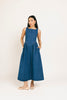 a vintage-inspired denim dress with a boat neckline + a v-shaped waistline. the perfect denim midi dress for family pictures, brunch dates, + special occasions. 
