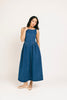 a vintage-inspired denim dress with a boat neckline + a v-shaped waistline. the perfect denim midi dress for family pictures, brunch dates, + special occasions. 
