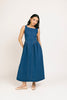a vintage-inspired denim dress with a boat neckline + a v-shaped waistline. the perfect denim midi dress for family pictures, brunch dates, + special occasions. 
