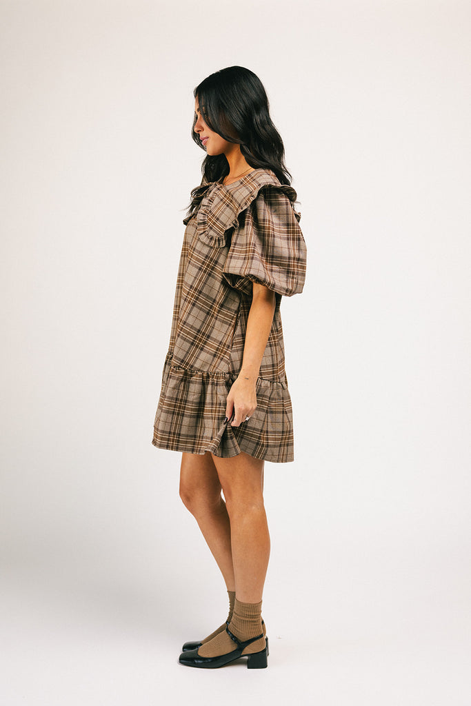 beatrice plaid dress // light brown
