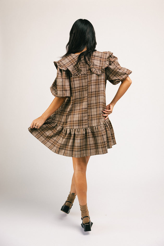 beatrice plaid dress // light brown