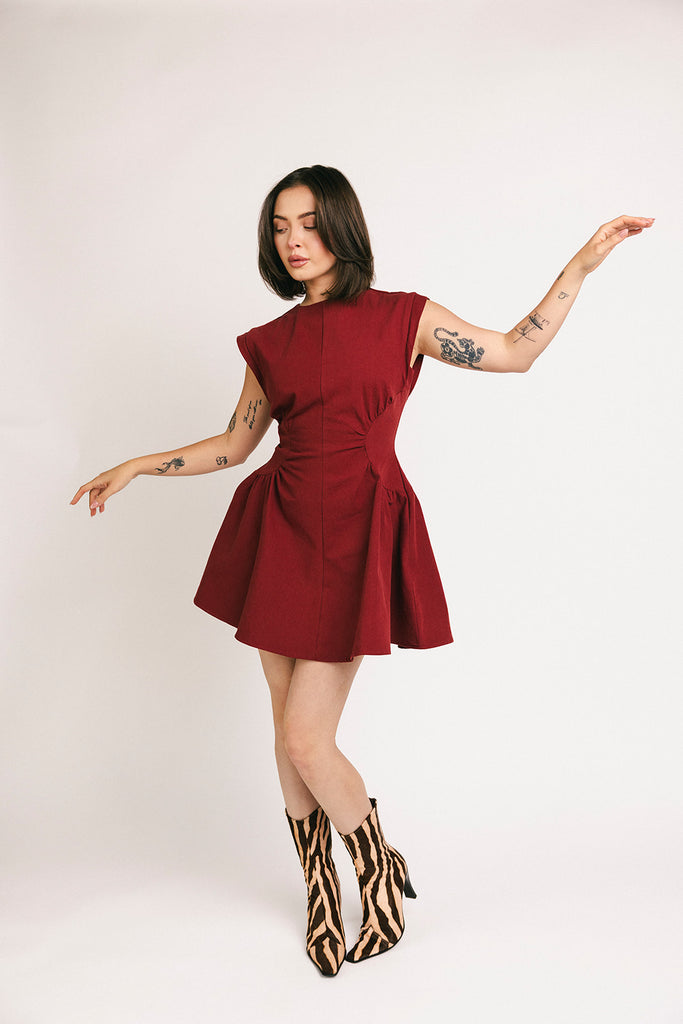 have a seat mini dress // burgundy