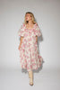 a pink floral puff sleeve dress with a ruffle neckline. the perfect vintage-inspired dress for baby showers, family pictures, + special occasions.
