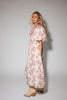 a pink floral puff sleeve dress with a ruffle neckline. the perfect vintage-inspired dress for baby showers, family pictures, + special occasions.
