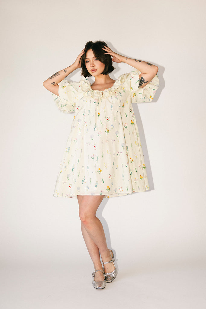 mini good luck puff sleeve dress // cream *zoco exclusive*