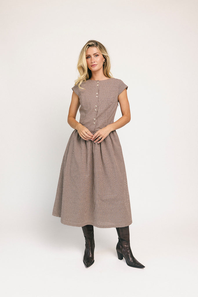heirloom midi dress // brown gingham *zoco exclusive*