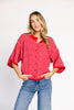 red and pink striped cardigan with short sleeves and a relaxed fit. perfect for casual outfits and lightweight layering. 
