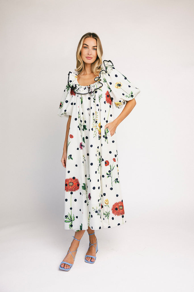 good luck puff sleeve dress // polka dot floral *zoco exclusive*