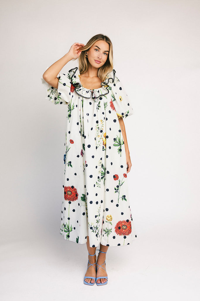 good luck puff sleeve dress // polka dot floral *zoco exclusive*
