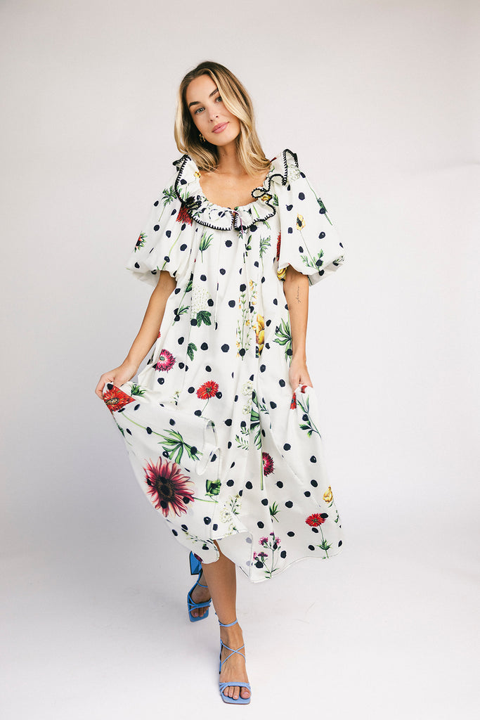 good luck puff sleeve dress // polka dot floral *zoco exclusive*