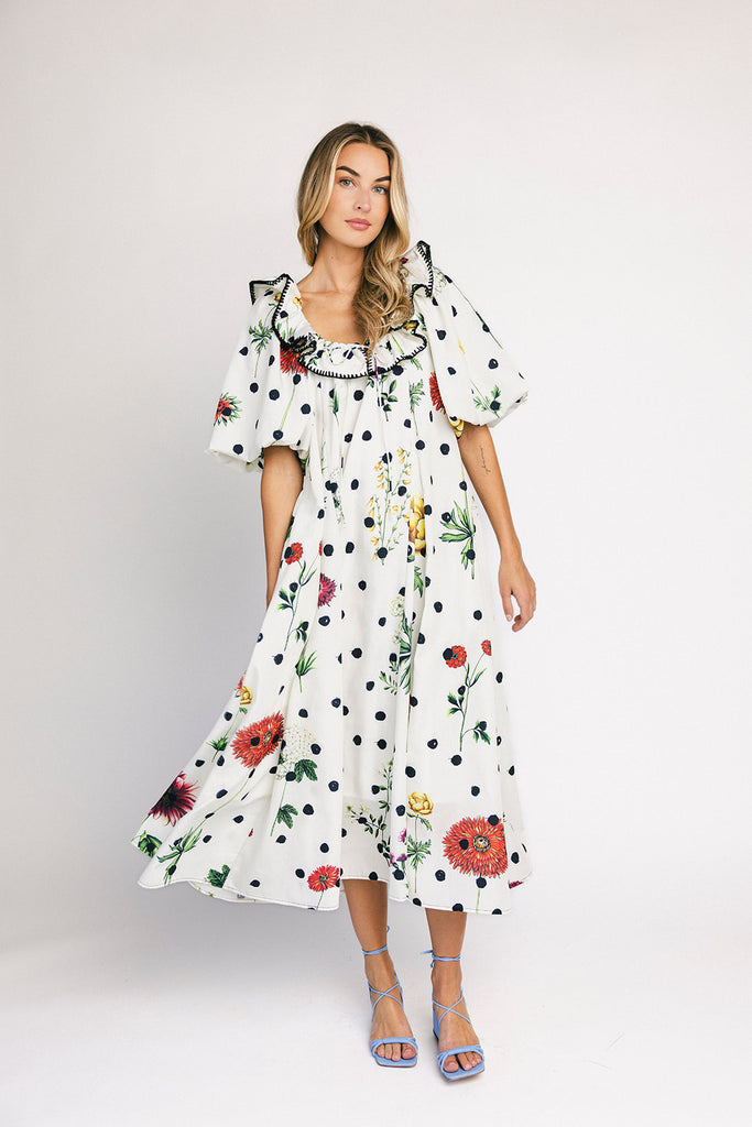 good luck puff sleeve dress // polka dot floral *zoco exclusive*