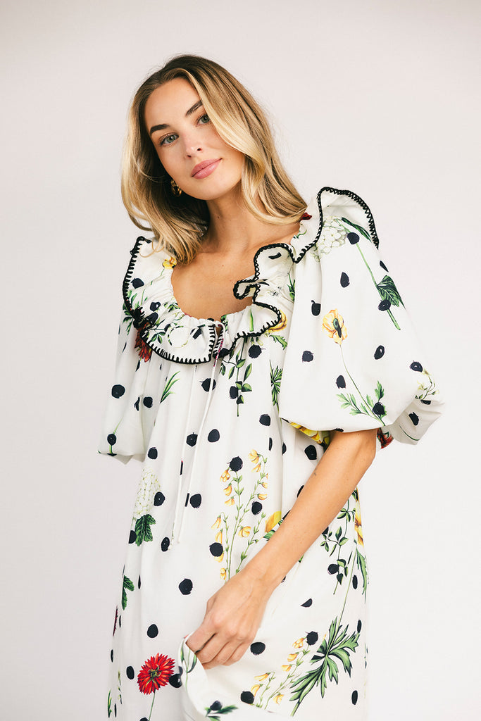 good luck puff sleeve dress // polka dot floral *zoco exclusive*