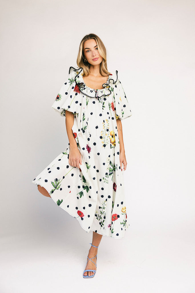 good luck puff sleeve dress // polka dot floral *zoco exclusive*