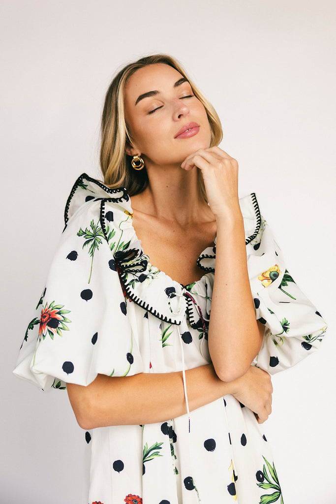 good luck puff sleeve dress // polka dot floral *zoco exclusive*