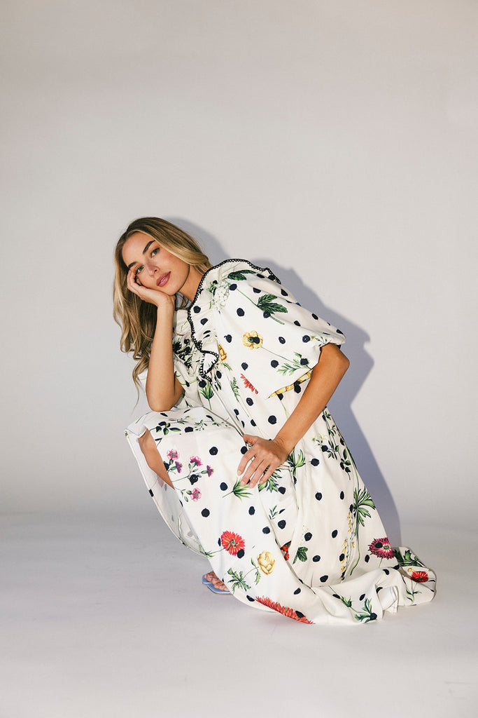 good luck puff sleeve dress // polka dot floral *zoco exclusive*