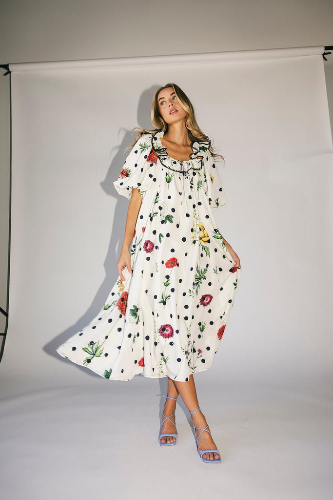 good luck puff sleeve dress // polka dot floral *zoco exclusive*