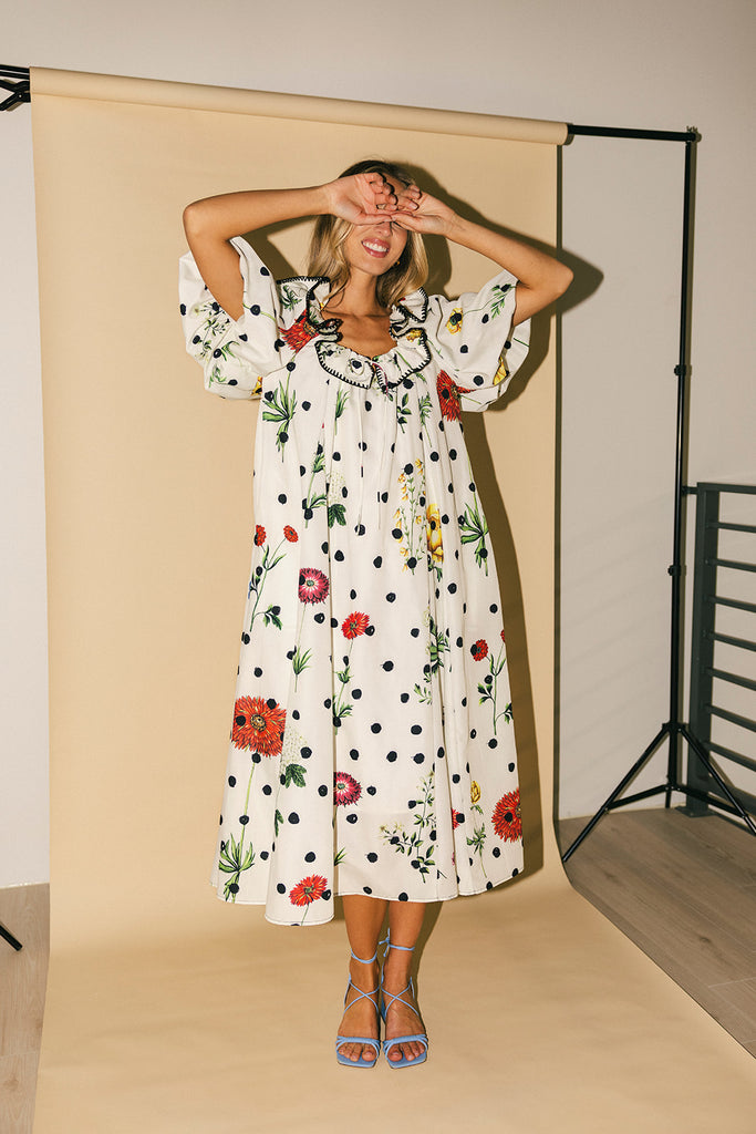 good luck puff sleeve dress // polka dot floral *zoco exclusive*