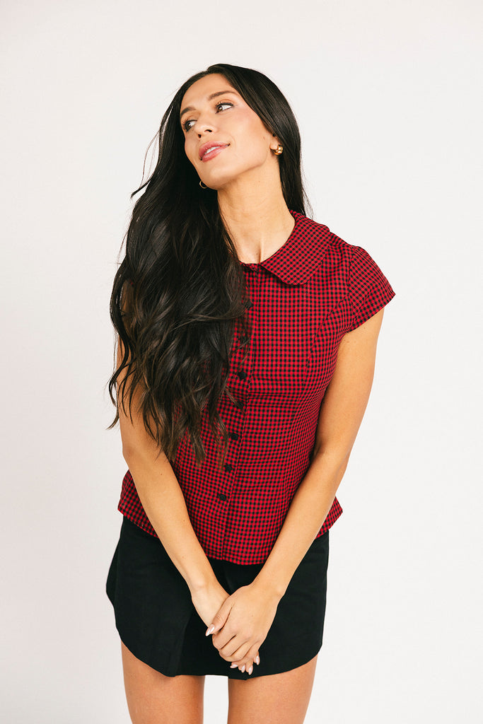polly gingham button top