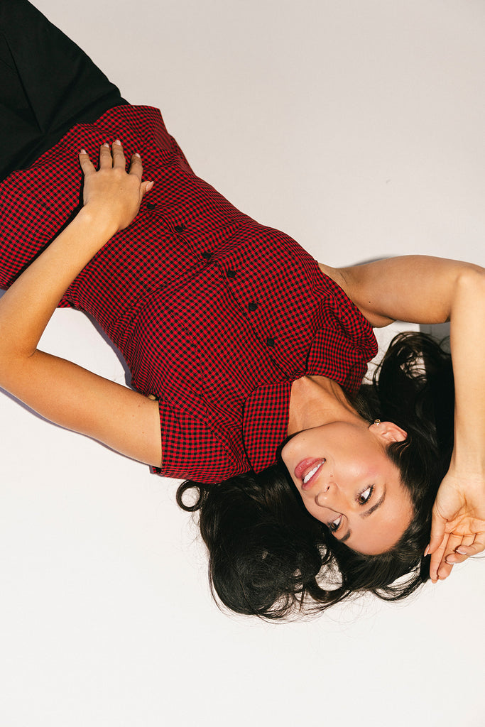 polly gingham button top