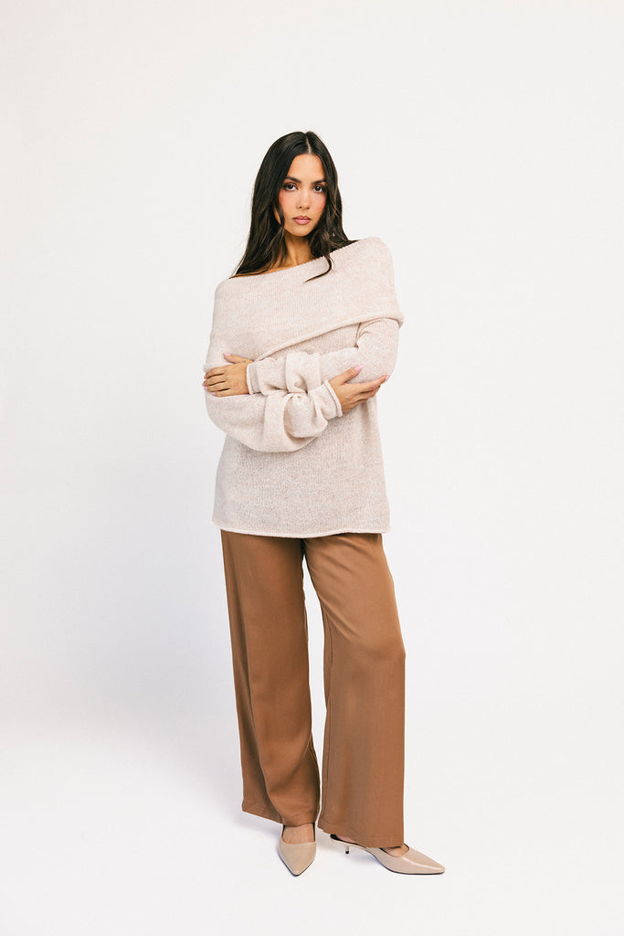 monroe cold shoulder sweater // oatmeal *zoco exclusive*