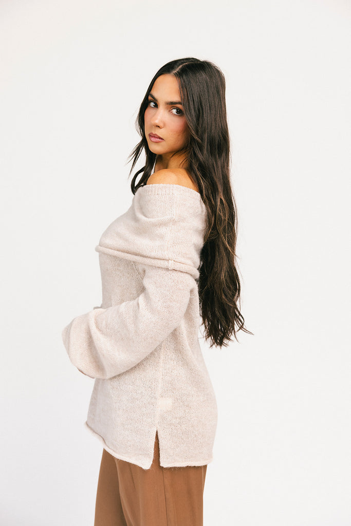 monroe cold shoulder sweater // oatmeal *zoco exclusive*