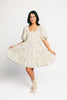 zoco daymaker dress: a short puff sleeve dress with a grid-style pattern + an elastic neckline. perfect for family pictures, weddings, and baby showers.
