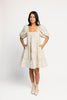 zoco daymaker dress: a short puff sleeve dress with a grid-style pattern + an elastic neckline. perfect for family pictures, weddings, and baby showers.

