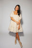 zoco daymaker dress: a short puff sleeve dress with a grid-style pattern + an elastic neckline. perfect for family pictures, weddings, and baby showers.
