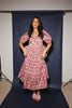 zoco daymaker dress: puff sleeve pink floral maxi dress with an elastic neckline. perfect for weddings, baby showers, + family pictures.