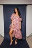 zoco daymaker dress: puff sleeve pink floral maxi dress with an elastic neckline. perfect for weddings, baby showers, + family pictures.