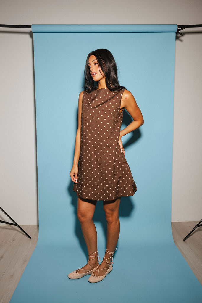 sicily linen mini dress // mocha dot *zoco exclusive*