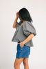 black and white gingham puff sleeve top with an elastic neckline + bow detail. the perfect elevated basic top for date nights + casual outfits. 