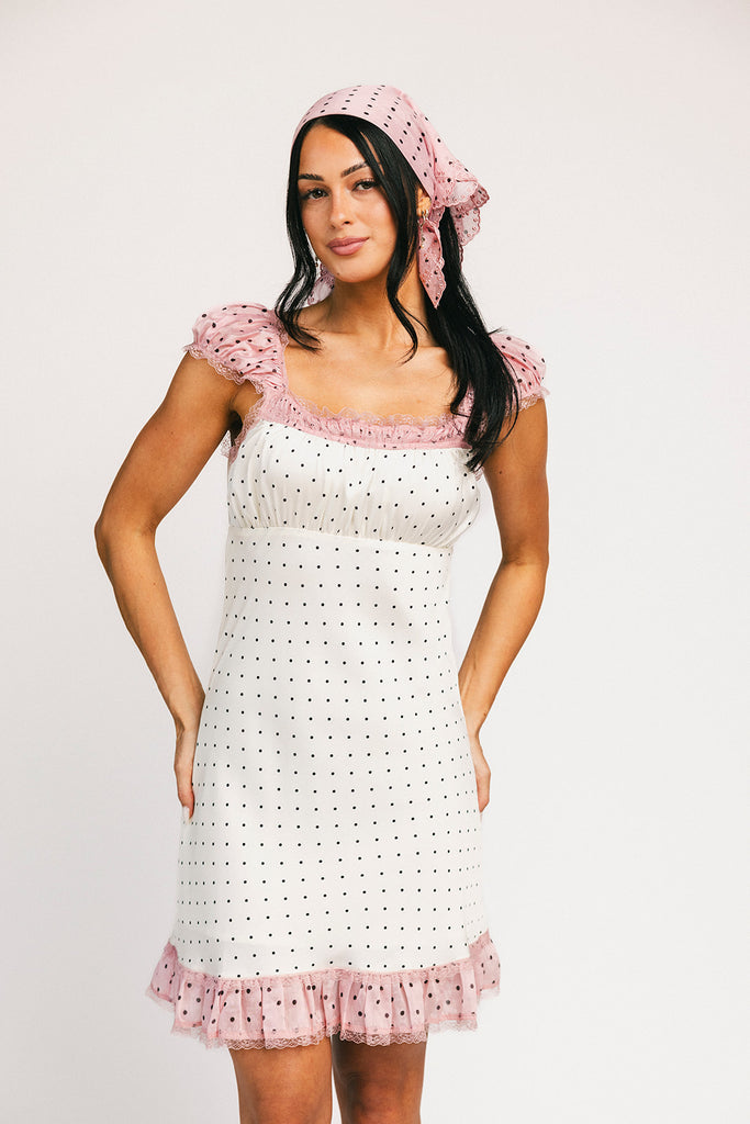 hadley mini dress + scarf // pink polka dot *zoco exclusive*