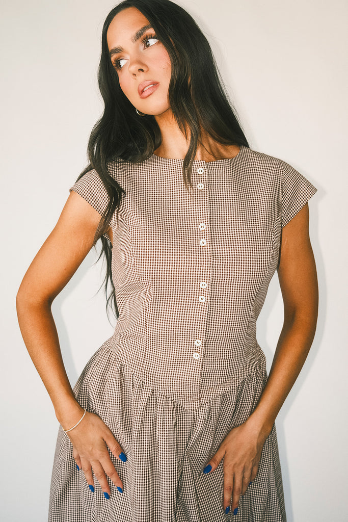 heirloom midi dress // brown gingham *zoco exclusive*