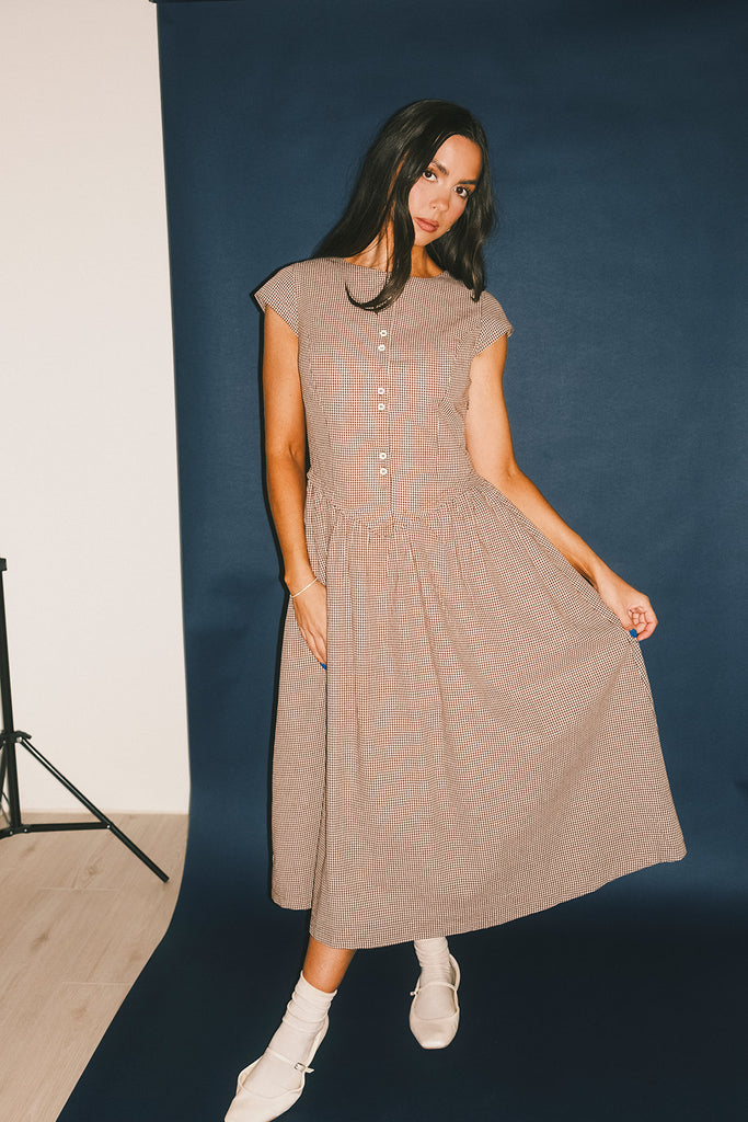heirloom midi dress // brown gingham *zoco exclusive*
