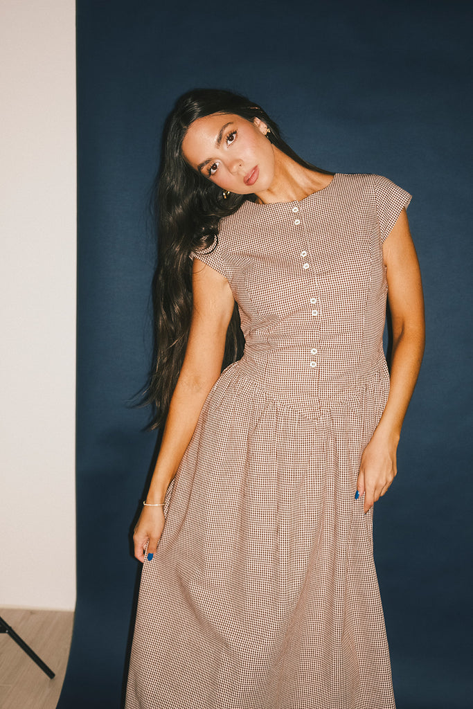 heirloom midi dress // brown gingham *zoco exclusive*