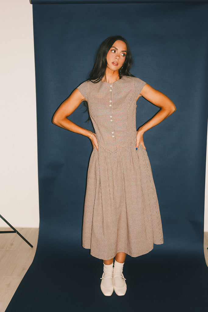 heirloom midi dress // brown gingham *zoco exclusive*