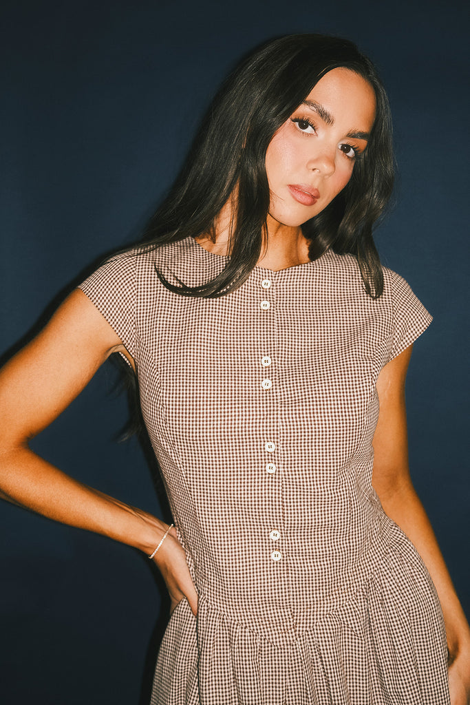 heirloom midi dress // brown gingham *zoco exclusive*